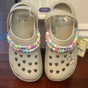 Kids First Steps Beige Clogs/Crocs with Beaded Charm